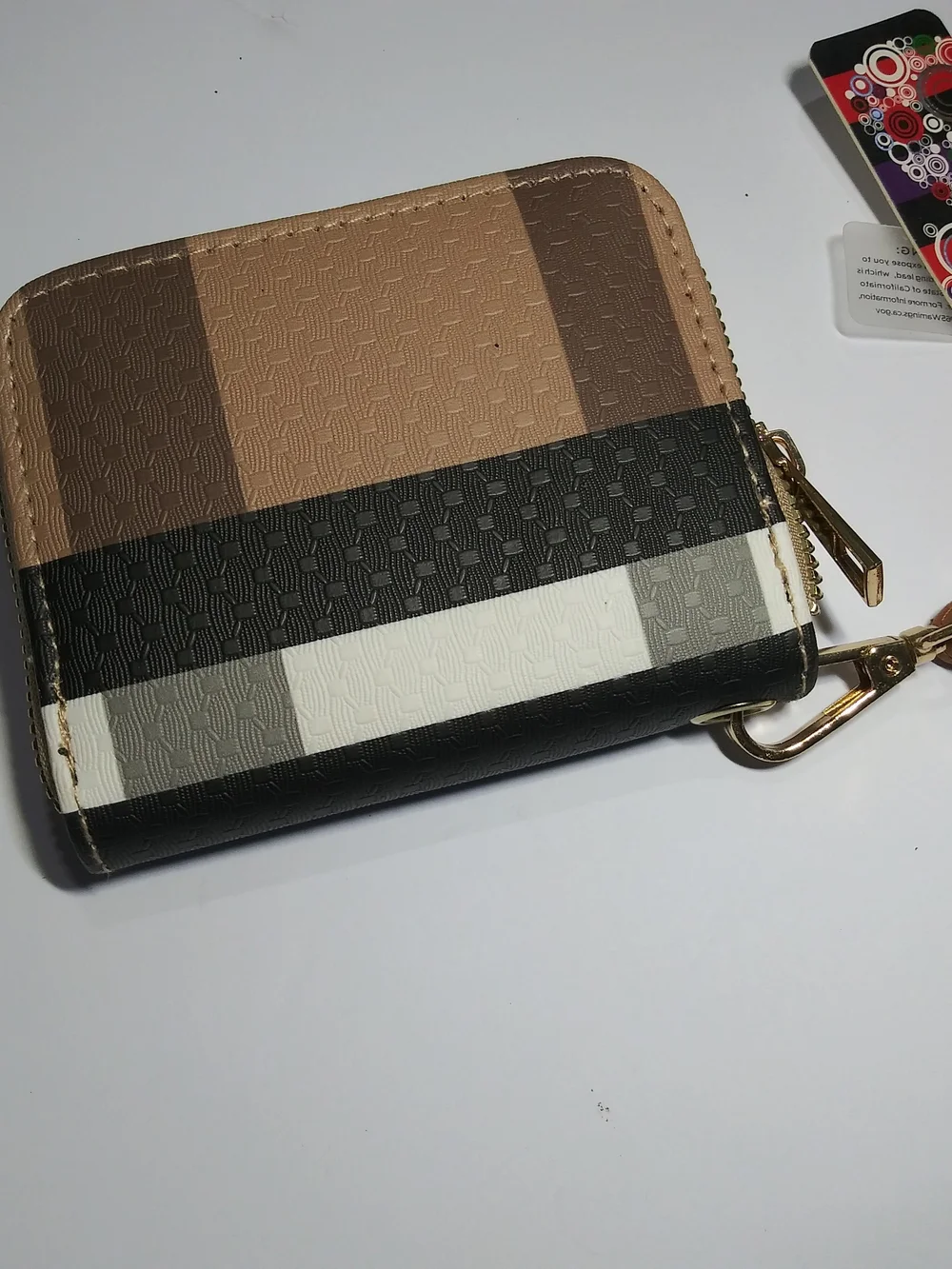 Striped Multicolor Wristlet Clutch with Gold Bee Accent